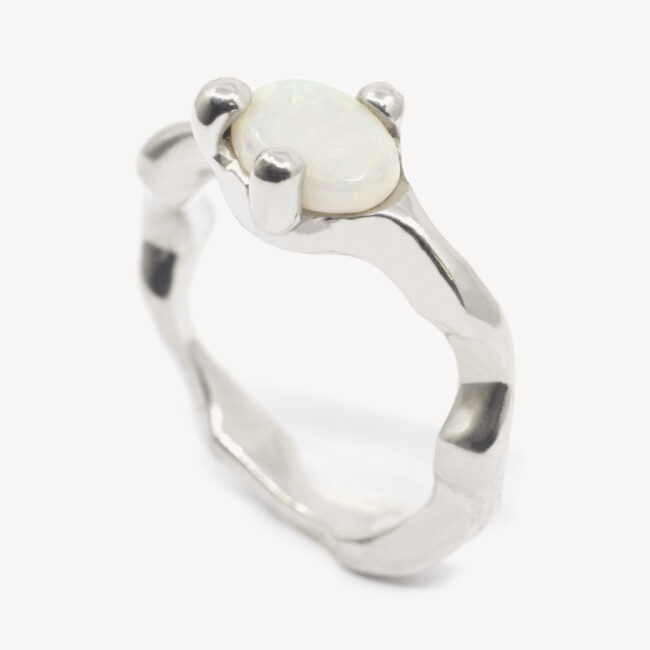 silver ring with opal