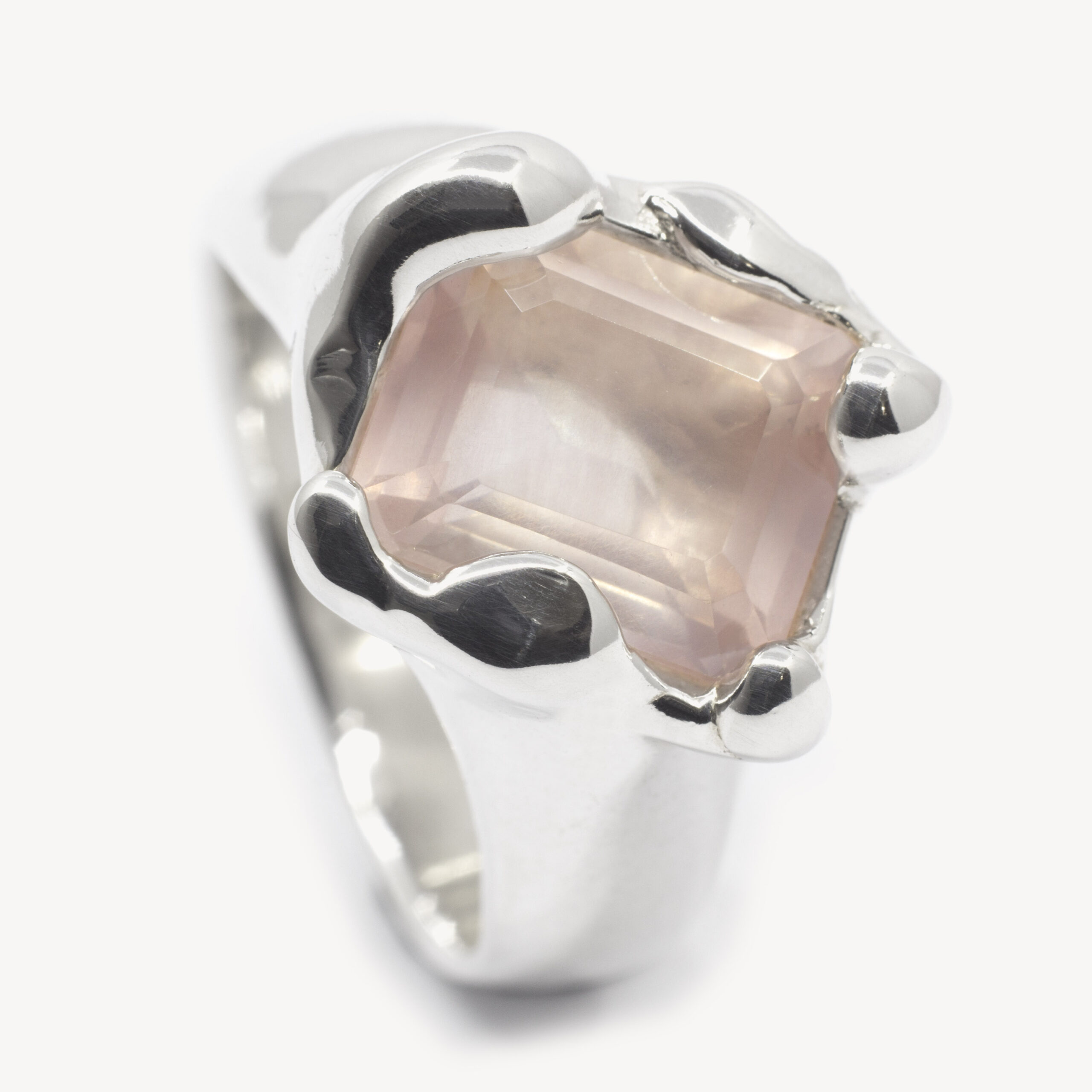 silver rose quartz ring