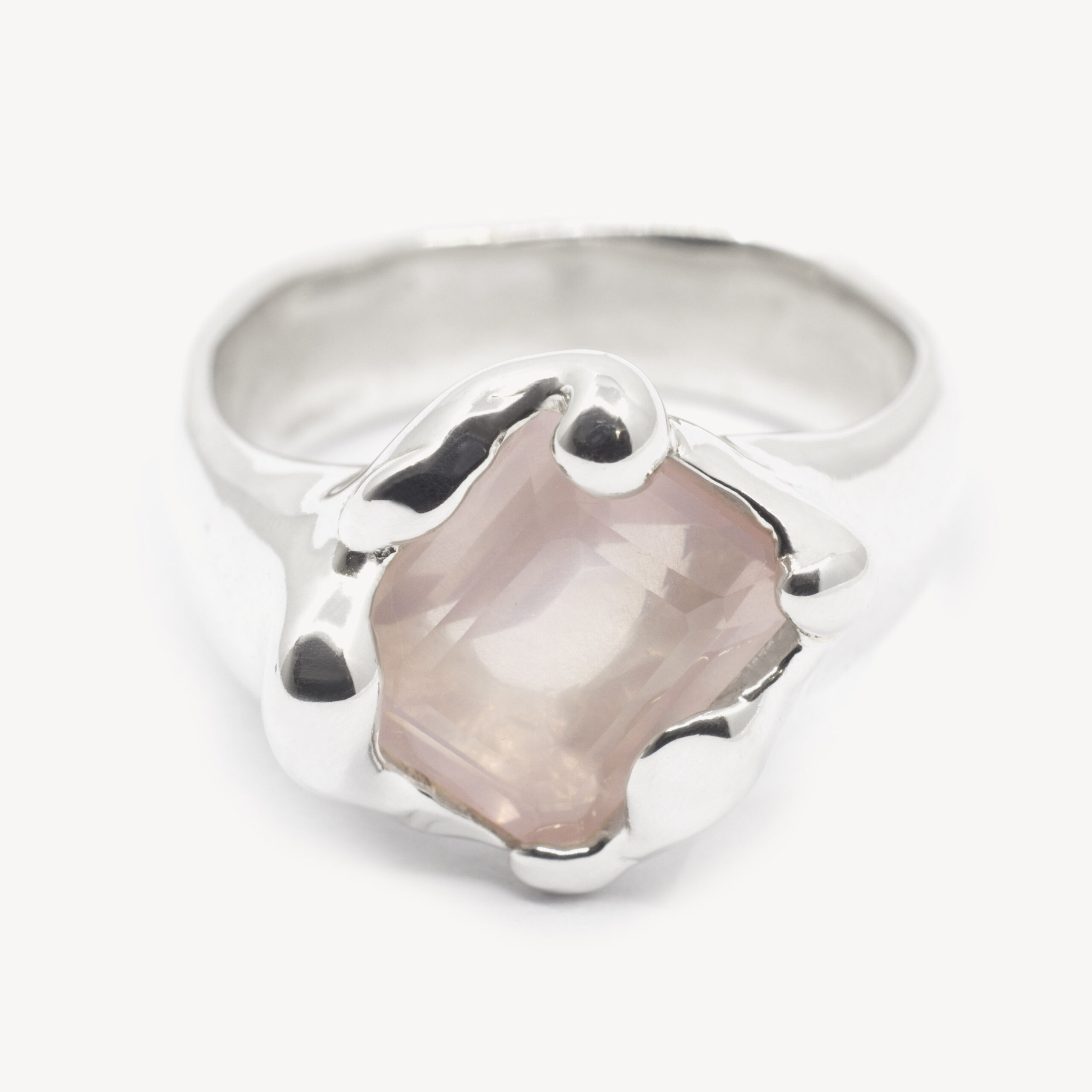 silver rose quartz ring