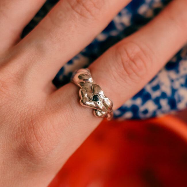 silver ring with sapphire