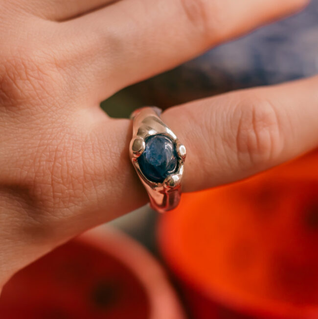silver ring with sapphire