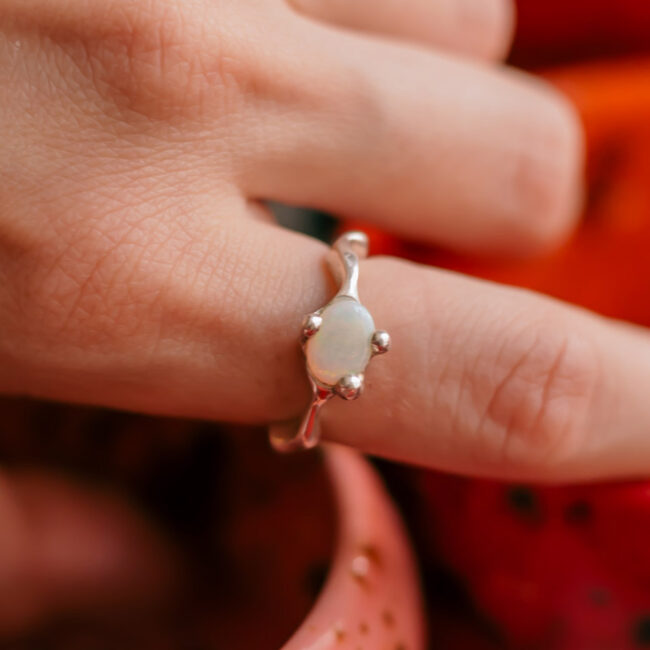 silver ring with opal