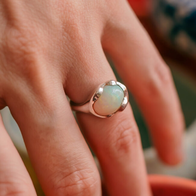 silver ring with opal
