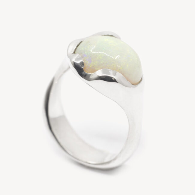 silver ring with opal