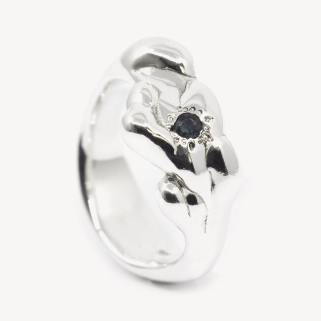 silver ring with sapphire