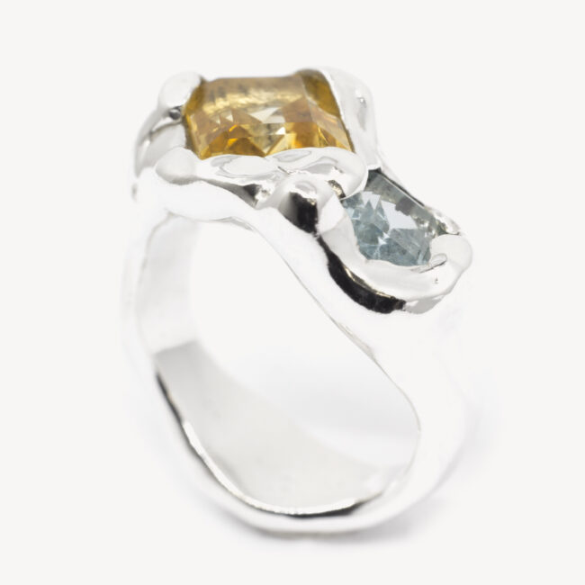 silver ring with topaz and citrine